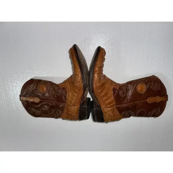 Espolon De Oro Boots Size Y 1 Brown Alligator Embossed Exotic Cowboy Western - Picture 3 of 15